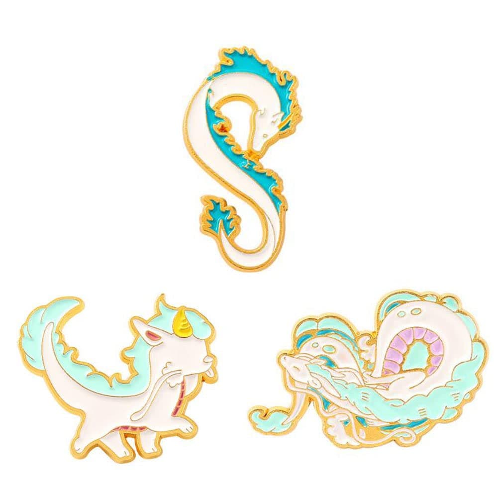 White Dragon Badge 3pcs Brooches Enamel Pins Chihiro Badges Dragon Haku Anime Brooches Lapel Badges Backpack Hat Bag Cloths