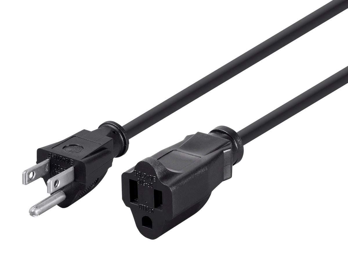 Monoprice 6ft 16AWG Power Extension Cord Cable - SJT 16/3C NEMA 5-15P TO NEMA 5-15R (13A/125V) AP301+SP506 - Black
