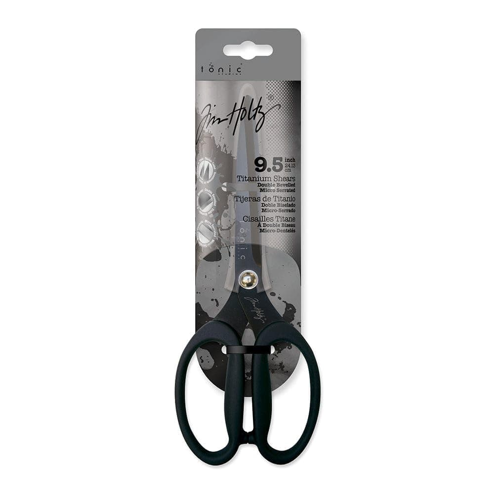 Tim Holtz Scissors All Purpose - 9.5 Inch Titanium Snips with Micro Serrated Blade Edge - Non Stick Craft Tool for Cutting Paper, Fabric, and Sewing - Comfort Grip Handles