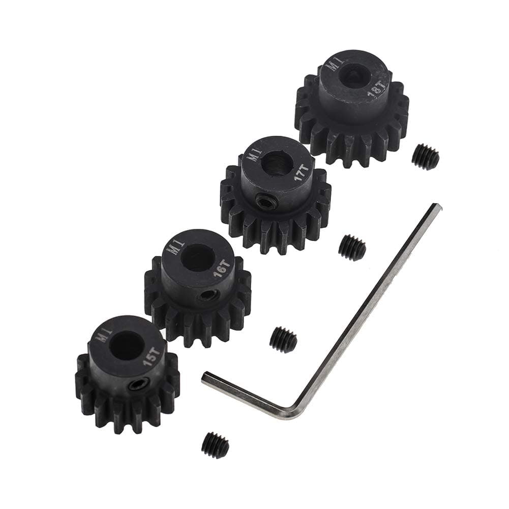 4pcs Mod 1 Pinion Gear 5mm Set Hardened 15T 16T 17T 18T M1 Pitch Gears RC Upgrade Part with Screwdriver
