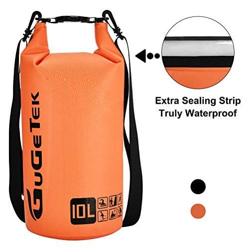 GuGeTek Waterproof Dry Bag Backpack 10L 20L Submersible Floating Roll Top Dry Compression Sack for Kayaking Beach Camping Hiking Fishing Snorkeling and Other Water Sports (Orange, 10L)