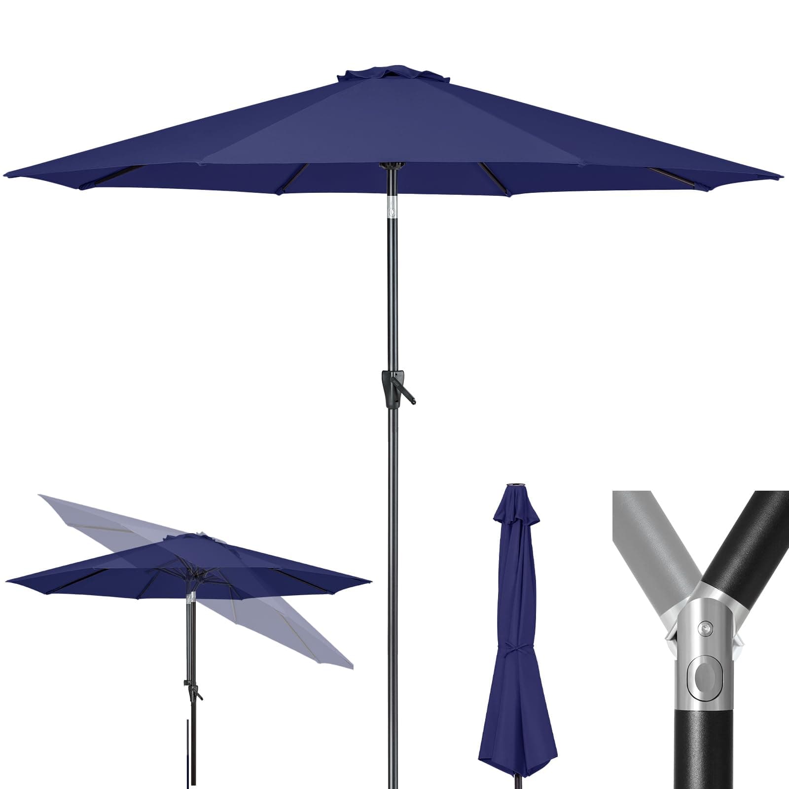 Tempera Patio Market Outdoor Table Umbrella with Push Button Tilt and Crank, Large Sun Umbrella with Sturdy Pole & Fade Resistant Canopy, Easy to Set
