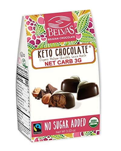 Belvas Belgian Dark Chocolate Hearts No Sugar Added Hazelnut Praline with Inuline 3.5 oz - 1 Box