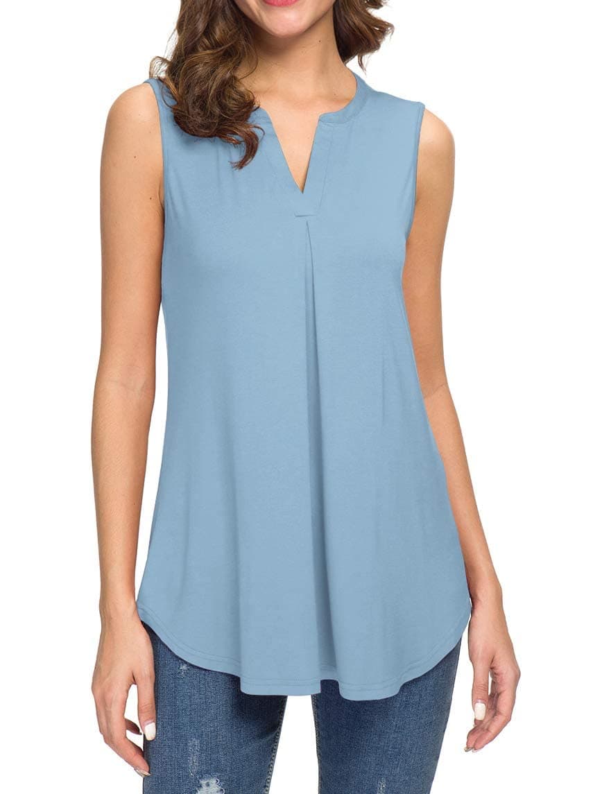 Neineiwu Women's Summer Sleeveless V Neck Casual Tank Tops Blouse Shirts