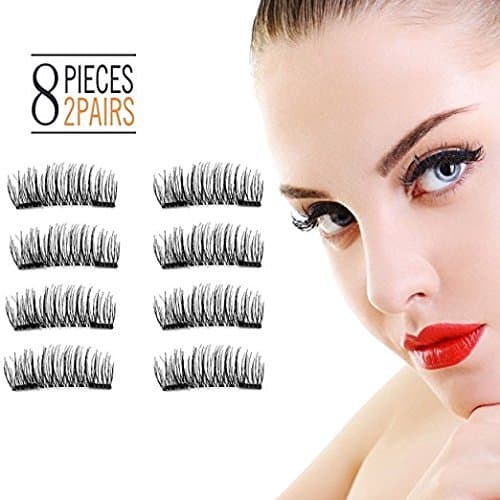 Magnetic Full Size False Eyelashes Extension Set, Fake Magnet Lashes for Natural Look - Reusable and Easy to Apply Three Magnetic Black Makeup Eye Lashes (8 Pieces)