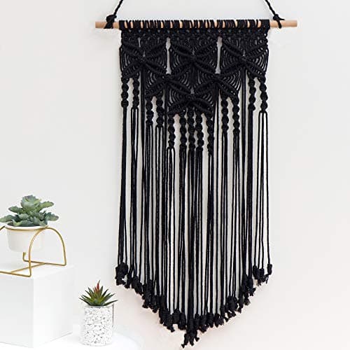 IcosaMro Macrame Wall Hanging Boho Decor Bohemian Art Woven Tapestry for Home Living Room Dorm, Cream Beige, 16x27.6 Inches, Black