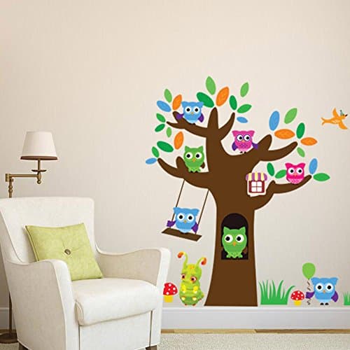 gaoguo Cute Owls Tree Wall Stickers for Kids Room Decorations Cartoon Children Decals