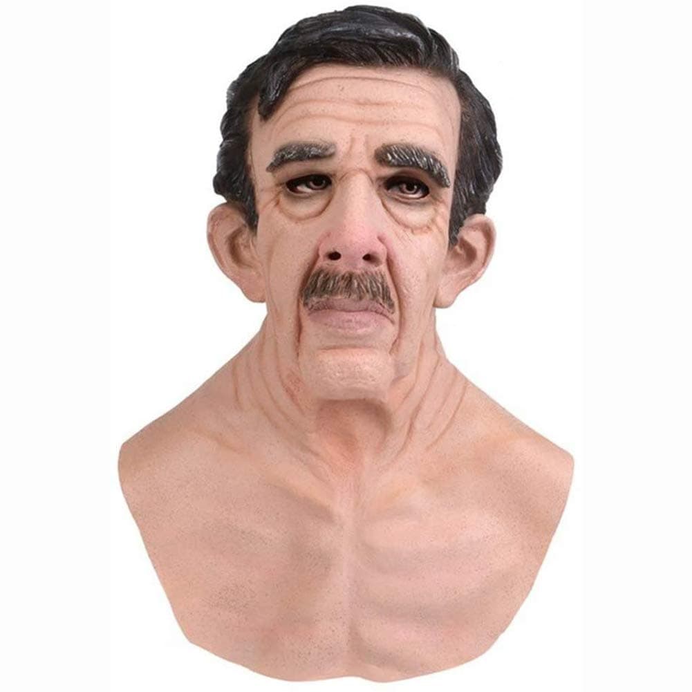 CCSU Halloween Natural Latex Old Man Mask, Soft Human Realistic Head Masks,Simulation Creepy Human Wrinkled Face Mask for Halloween Costume Party (B)