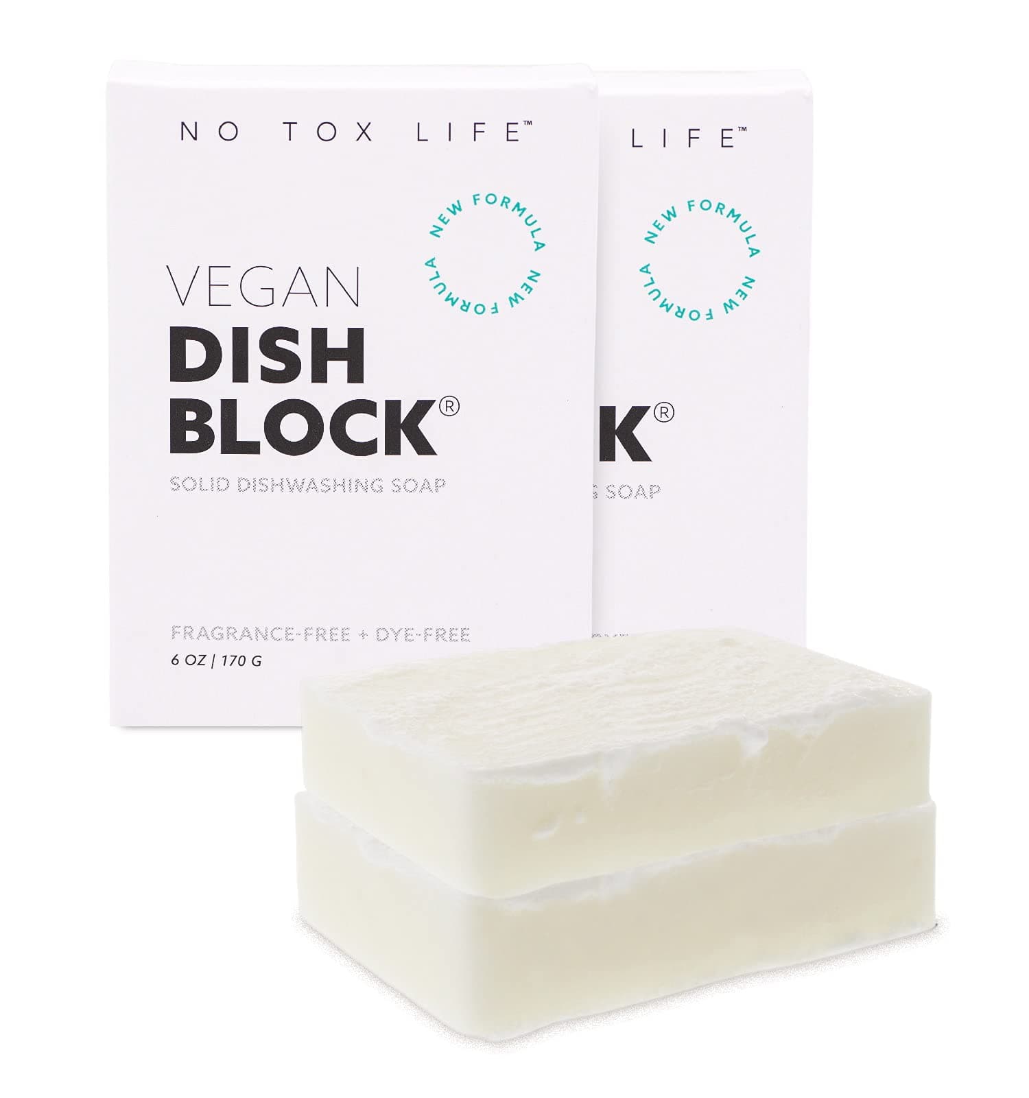 NO TOX LIFE Vegan Dish Block, 6 oz – A Solid Dish Soap for Effective Cleaning of Dishes, Pots and Pans – Ultra-Concentrated Biodegradable Formula – Fragrance and Dye Free – 2 Pack