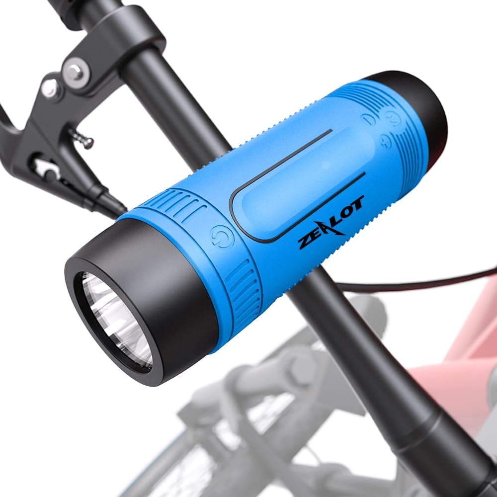 ZEALOT S1 Wireless Bluetooth Speakers Hands-free Bike Speaker Water-resistant Power Bank with [SOS Flashlight] [Micro SD Card Slot] [Bike Bracket] [Carabiner] (Blue)