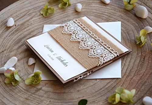 Burlap and Lace Wedding Invitation (kraft pocketfold and ivory) - SAMPLE