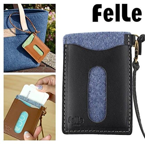 FelLe Felt and Genuine Leather Recycled Pass Case (Navy Blue)