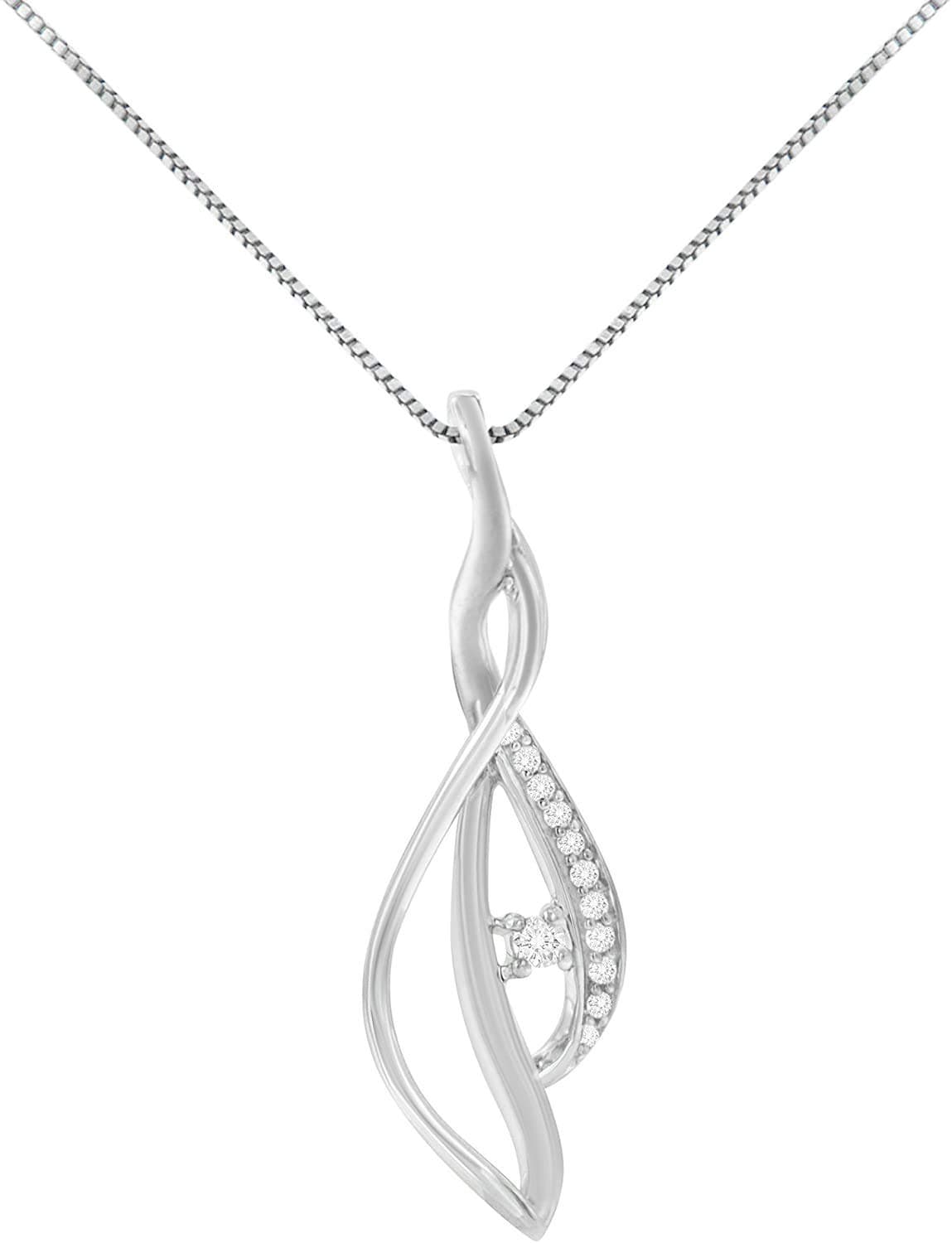 10K Gold 1/10 Cttw Brilliant-Cut Diamond Accented 1-1/2" Open Cascade Twist Pendant Necklace on 18" Chain (J-K Color, I2-I3 Clarity) - Choice of Gold Colors