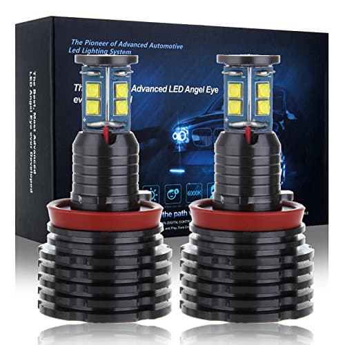 LSAILON Round 120W 12000Lm High/Low Beam with Ultra White H8 Angel Eye Headlight Bulbs for BMW E92,2PCS