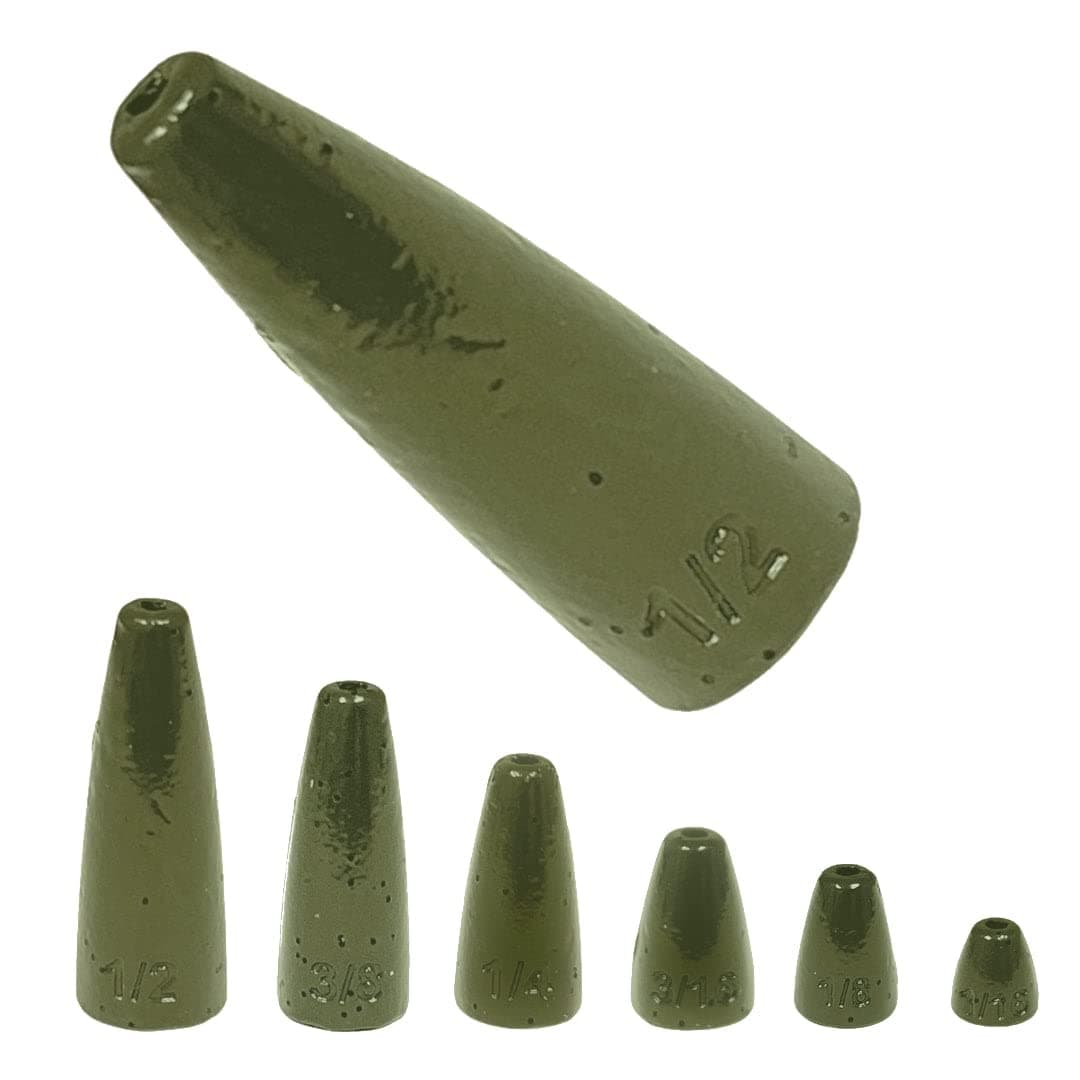 Reaction TackleLead Worm Weights Bullet Shaped Sinkers with Size Stamped - Bass Lead Fishing Weights Sinkers (25-Pack)