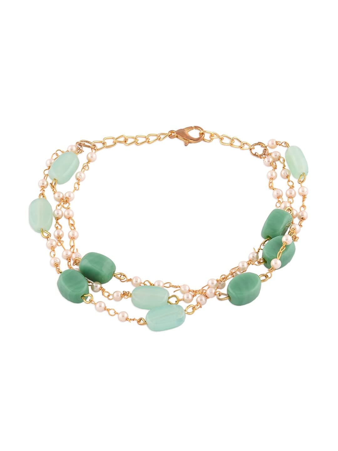 Green Multistrand Beaded Ethnic Bracelet For Women-ZPFK13619, One Size