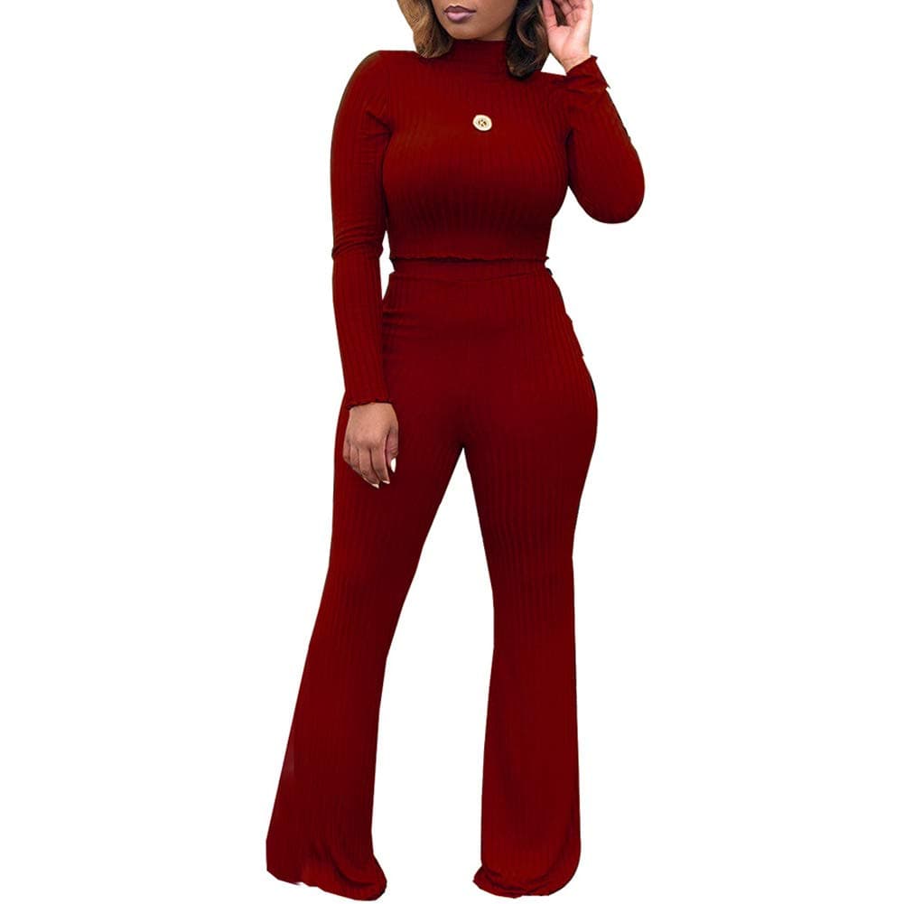 Katblink Women's Club Ribbed Knit Crop Top Wide Leg Pants Set 2 Piece Outfit