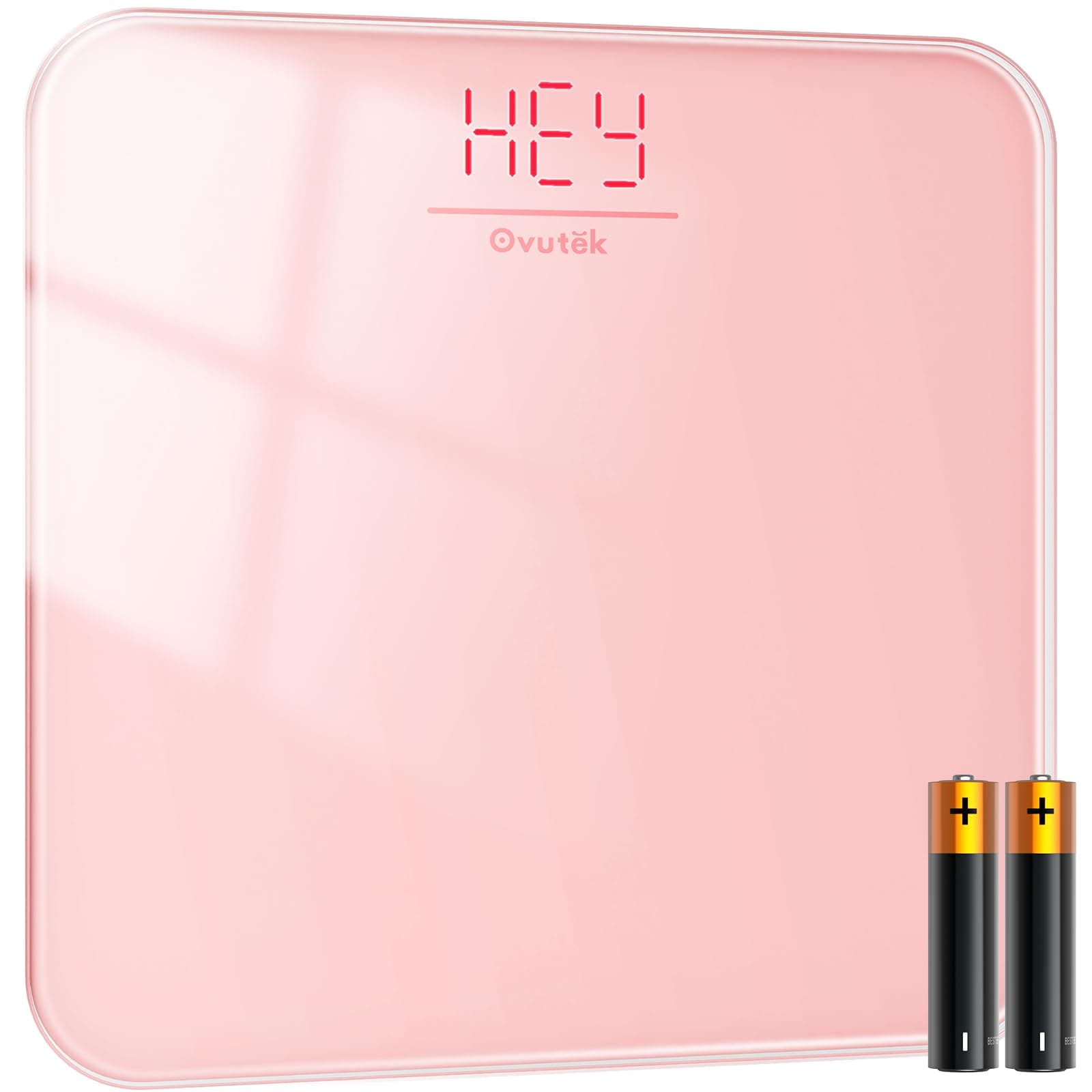 Bathroom Scale for Body Weight, Highly Accurate Digital Weighing Machine for People, Upgraded Batteries Included, Compact Size, LED Display, High Standards Sturdy Tempered Glass, 400lb, Pink