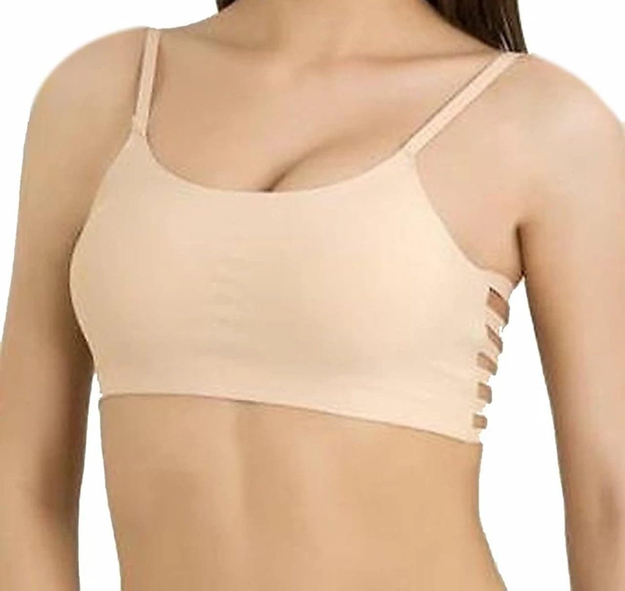 ASN Digital Cotton Blend Casual Lightly Padded Medium Coverage Wire Free Size Self Design Sports Bra for Women (Begie, Free Size) (Pack of 1)