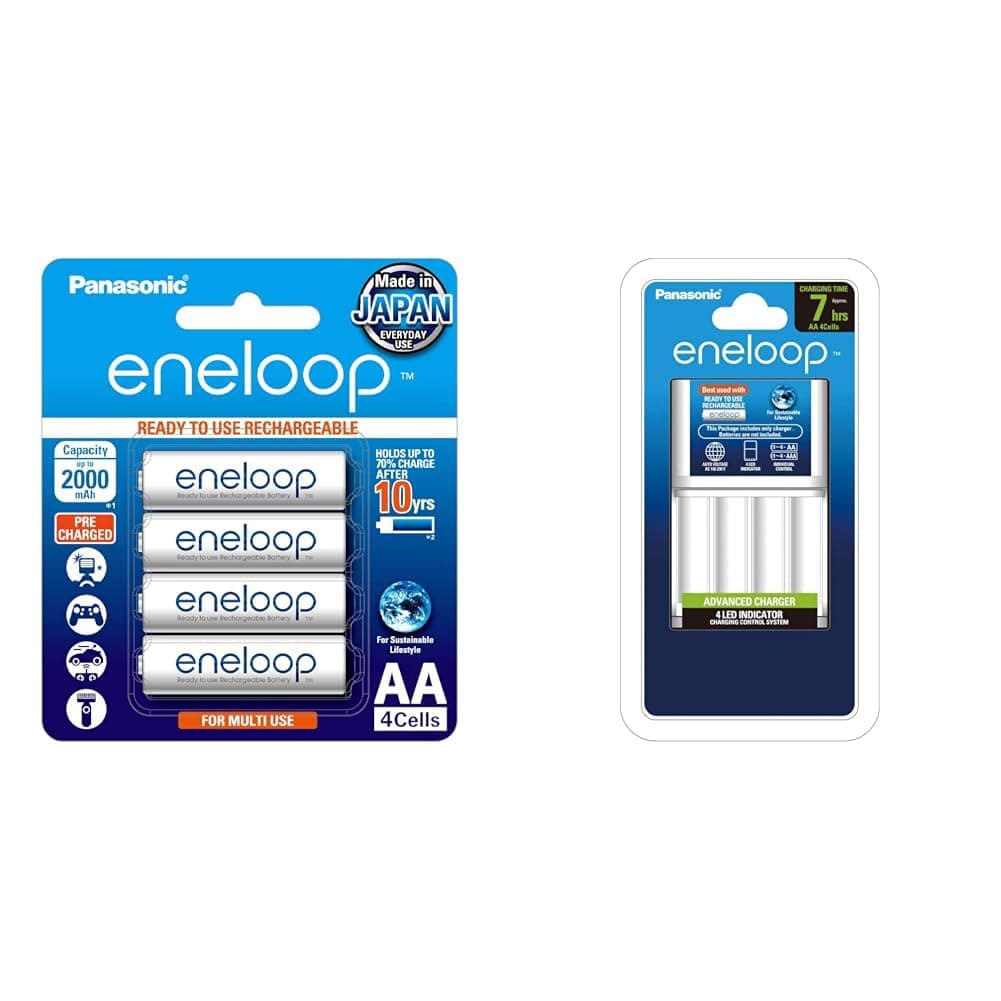BK-3MCCE/4BN Eneloop(Up to 2000 mAH) AA Ni-MH Pre-Charged Rechargeable Batteries, 4-Batter
