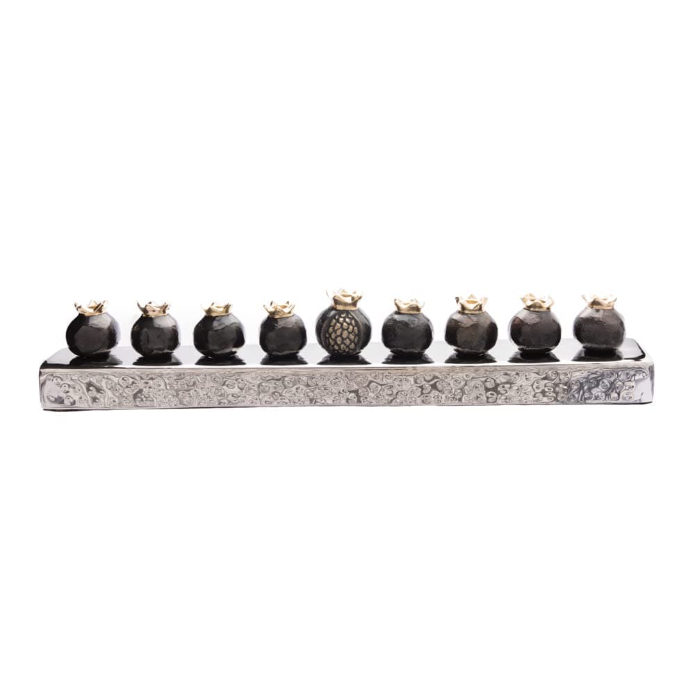 Yair Emanuel Hanukkah Menorah Pomegranate Strip 14.5" - Modern Design Judaica Gift