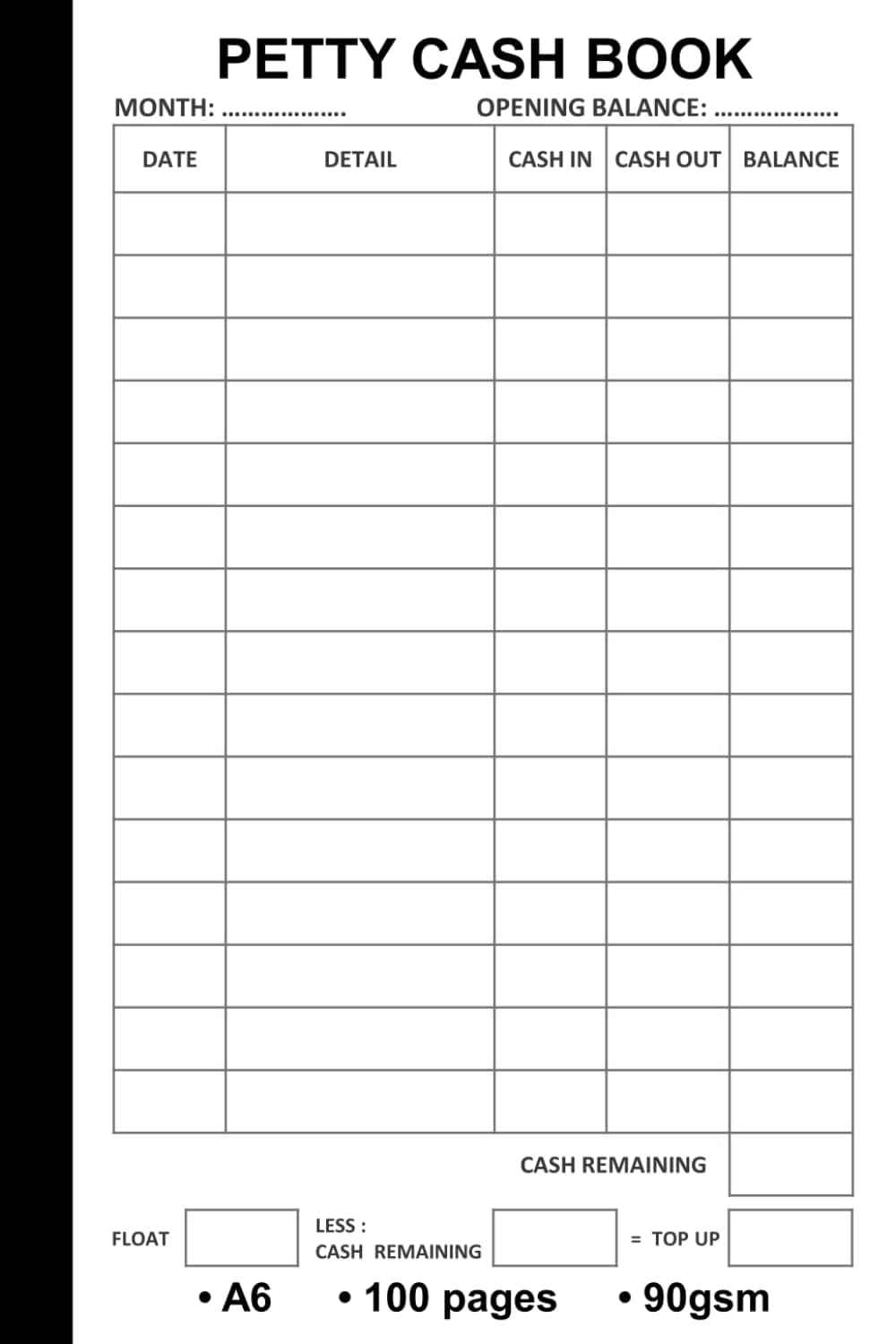 Petty Cash Book A6: Small Petty Cash Log Book, A6 50 Sheets 90gsm | Pocket Size Petty Cash Books | Simple Petty Cash Ledger Book