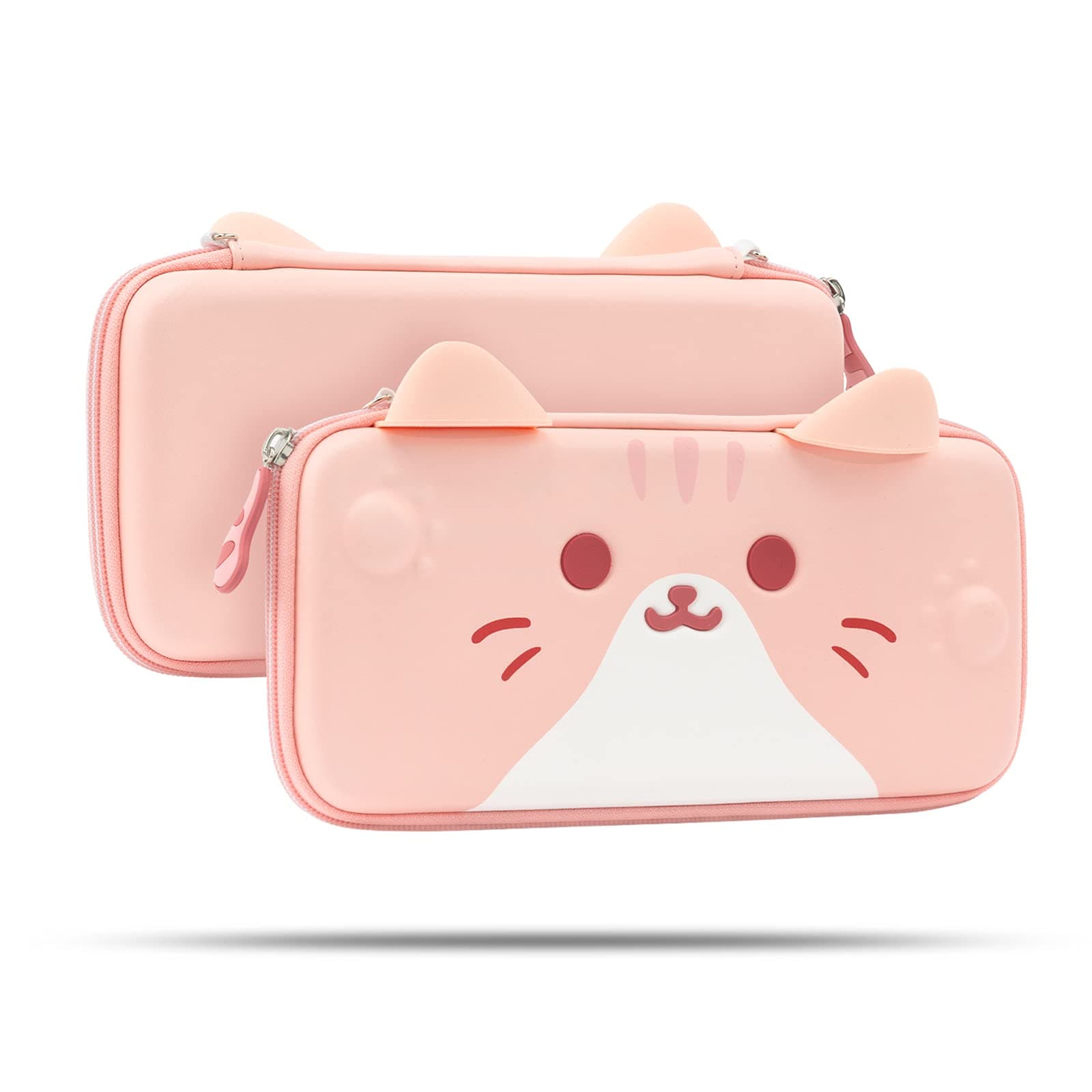 Cat Ears Carry Case Compatible with Nintendo Switch/Switch OLED - Portable Hardshell Slim Travel Carrying Case fit Switch Console & Game Accessories - A Removable Wrist Strap (Pink)