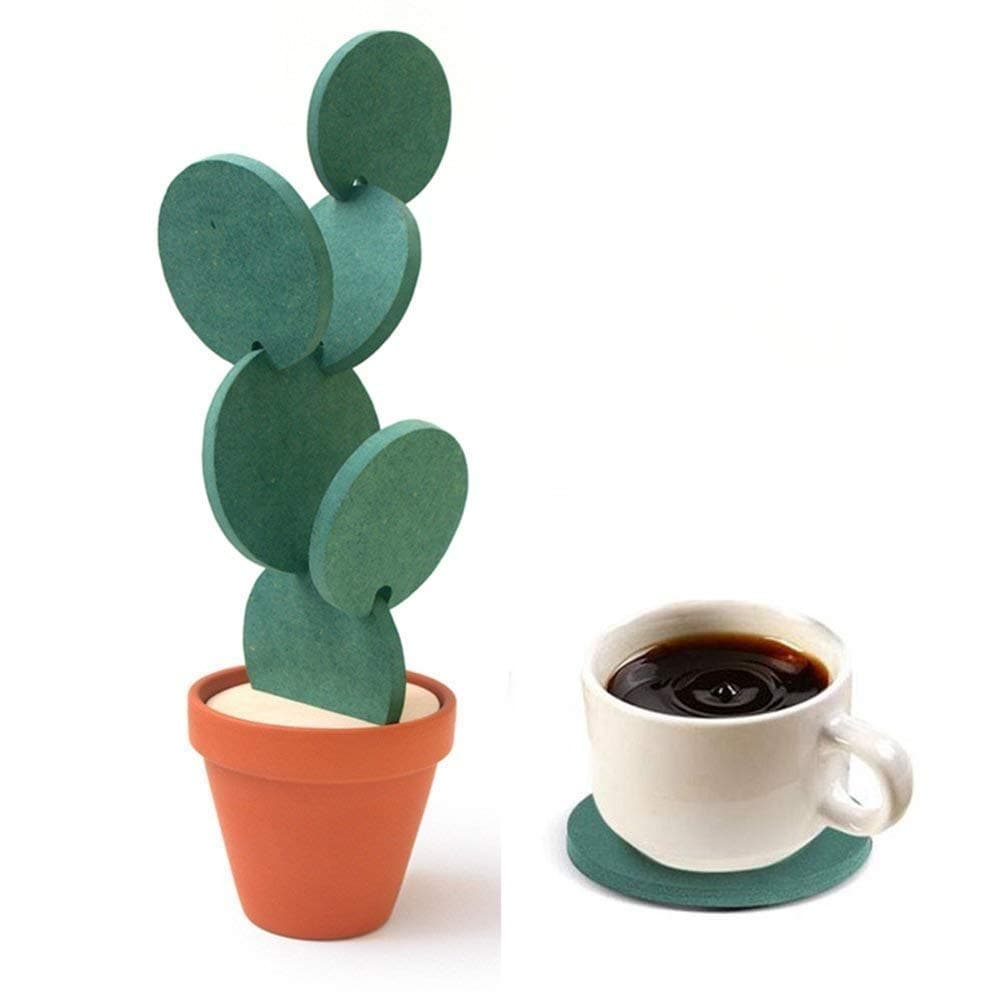 Coasters Creative Cactus Shaped Design Set of 6 Pieces for Home Office Decor