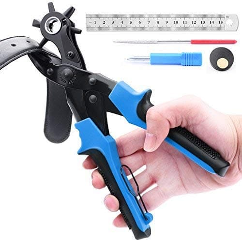 BONROB Leather Hole Punch Tool for Belts, with Ruler, Screwdriver, Punch Plate and Awl Tool, Hole Puncher for Fabric, Saddle, Paper BO003