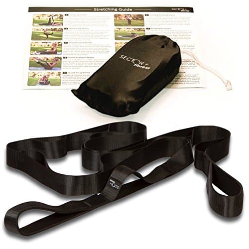 Sector Plus Fitness Stretch Strap - Carrying Bag & Stretching Guide Included - 12 Shoe-Sized Loops, 8 Feet by 1.5 Inch - Suitable for Yoga, Stretching Out, Ballet, Physical Therapy, Ballet