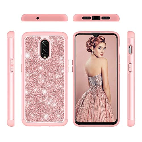 for OnePlus 6T Case, mellonlu Glitter Luxury Hybrid Dual Layer Armor Soft TPU Silicone Rubber Shockproof Protective Case for OnePlus 6T