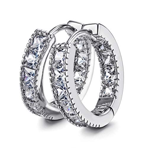 Kainier CZ Hoop Earrings with Cushion Cut Cubic Zirconia 14K White Gold Plated Earrings Wonderful Gift Choice for Girls Women and Men