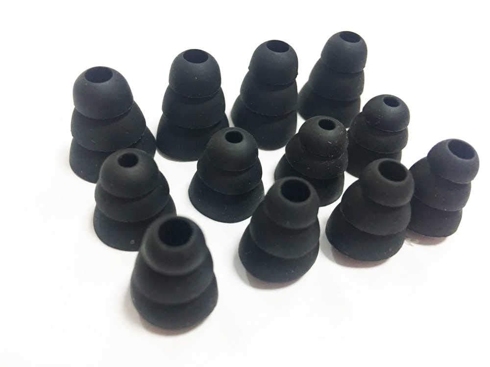 12pcs Triple Flange Silicone Sport earbuds Ear Pads Replacement Earbuds Tips Gels Rubber Reduces Noise & Improves Sound Internal Size (4.00mm-7mm) In-Ear Earphone Headphone (Black)
