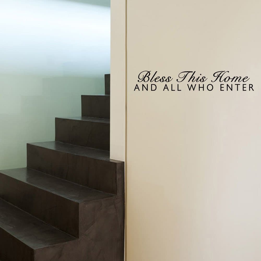 MairGwall Vinyl Wall Decal Sticker Art - Bless This Home and All who Enter Home Family Decor Prayer Quote (Black, Medium)