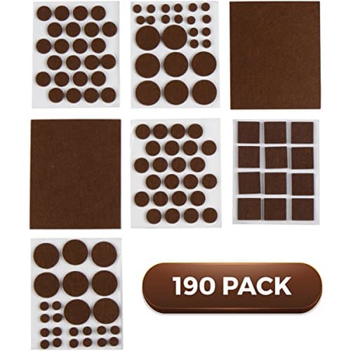CASELAST [190 Pieces] Premium Felt Pads - Heavy Duty Furniture Protector Pads - Self Adhesive Felt Chair Pads, Hardwood Floor Protector - Various Sizes - Brown