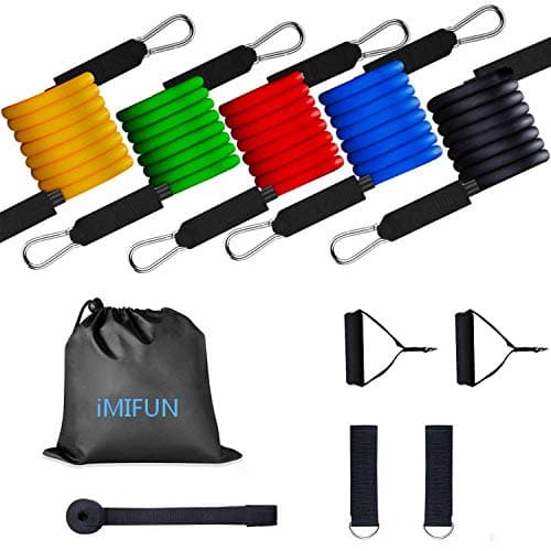 IMIFUN Exercise Resistance Bands Set Stackable up to 100 lbs Workout Resistance Tubes for Outdoor and Intdoor Sports Weight Lifting Yoga Pilates Abs Exercise Stretch Fitness Home Gym (S-03L)