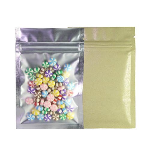 100 Assorted Translucent/Silver/Colored Flat Metallic Foil Mylar Zip Lock Bags Pouch 8.5x13cm (3.3x5.1") (Brown)