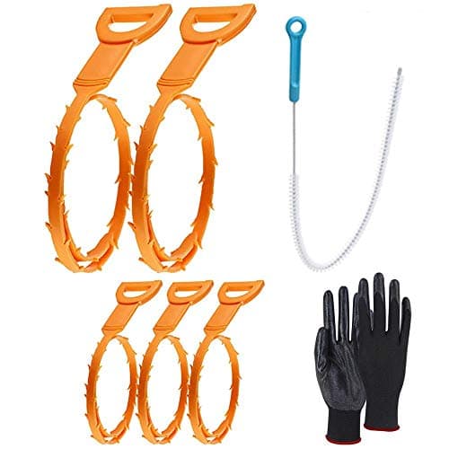 Drain Clog Remover Shower Snake Hair Grabber, 6 Pack 3 types Sink Snake Hair Catcher Tool, 20‘’，25‘’ and 28.3‘’ Plumbers Snake, Drain Relief Cleaner Tool for Sink, Tube Drain Cleaning（with gloves）