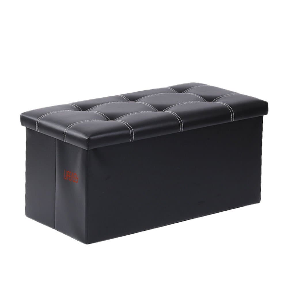 Lifeasy - PU Foldable Storage Ottoman Bench Foot Rest Stool Seat Footrest Shoe Storage Ottoman Cubes Bench (Black)