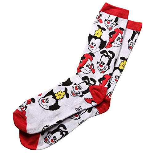 Animaniacs 90's Retro Character Socks Yakko, Wakko, Dot Patterned Adult Crew Length - White/Red