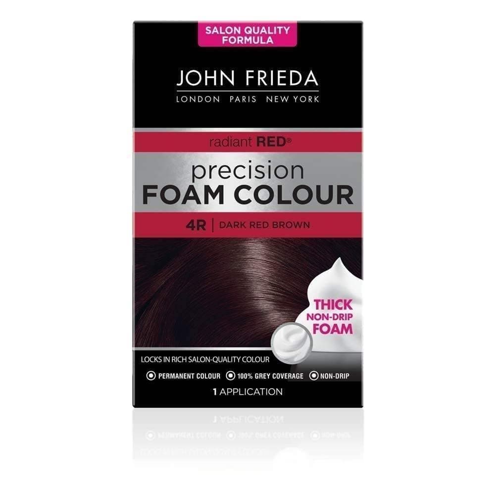 John Frieda Precision Foam Colour 4R, Salon-Finish Dark Red Brown Hair Dye, Permanent Dark Red Brown Hair Colour, 100% Grey Coverage