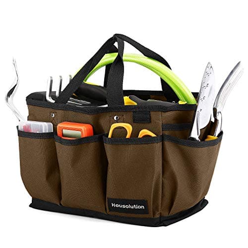 Housolution Gardening Tote Bag, Deluxe Garden Tool Storage Bag and Home Organizer with Pockets, Wear-Resistant & Reusable, 12 Inch, Coffee