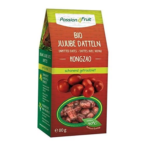 Organic Jujube 5 x 80 GR (Chinese Date, Hongzao, Red Date), Dried Fruit, Organic & rawfood-Quality, Passion4Fruit
