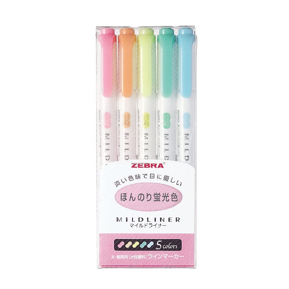 Zebra MILDLINER WKT7-5C Fluorescent Marker (5-Colour Set)