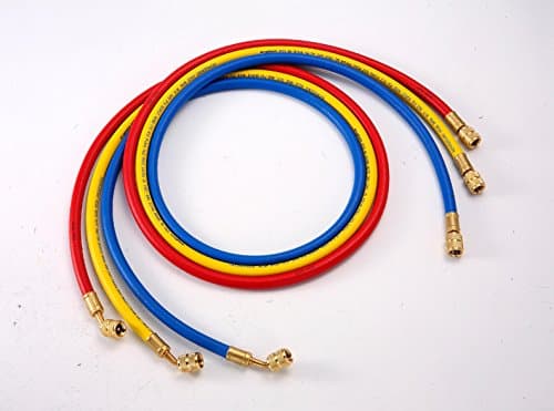 ELANMAX 1/4" Standard 3-pc AC Charging Hose Set For All CFC, HCFC, and HFC Refrigerants, 36'' Made In The USA Hose