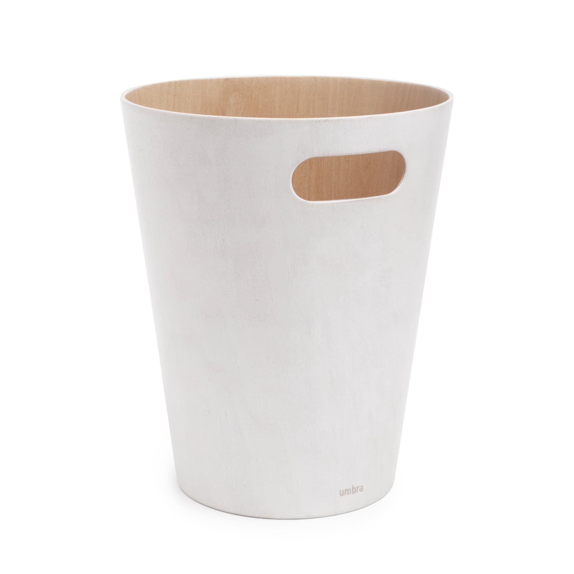 Umbra Woodrow 2-Gallon Modern Wooden Trash Can Wastebasket, Attractive Bin for Garbage or Recycling, Suitable for Home or Office, White/Natural