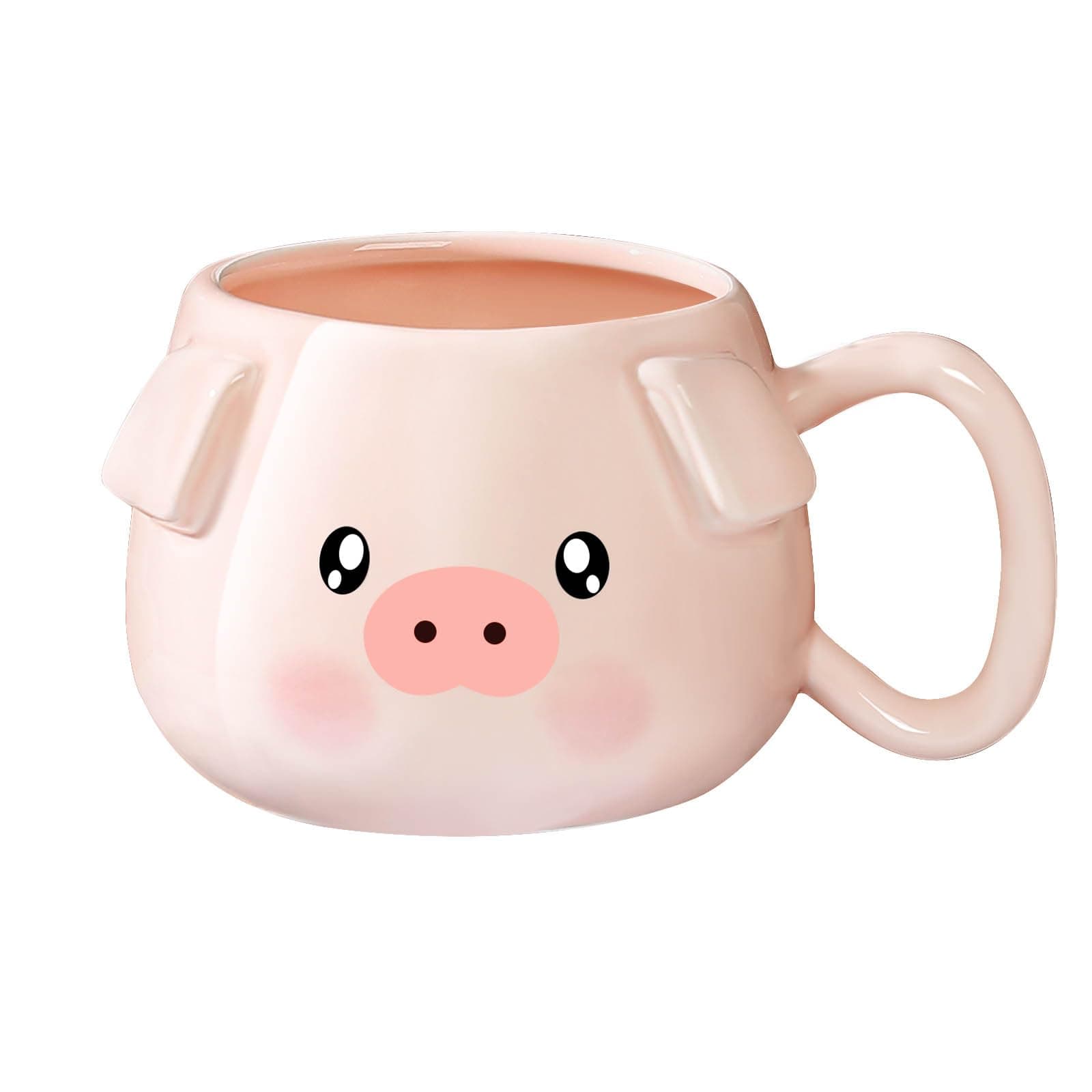 BigNoseDeer Cute Pig Mug Kawaii Novelty Ceramic Coffee Tea Cup Large Mugs for Tea Milk Lovers Holiday Birthday Gifts for Women Mom Kids Teacher and Best Friend Pink