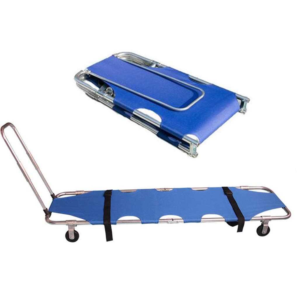 Portable Emergency Rescue Flat Foldaway Stretcher with 4 Wheels and Seat Belt for Hospital Sports Venues Max Load Bearing 350 lb