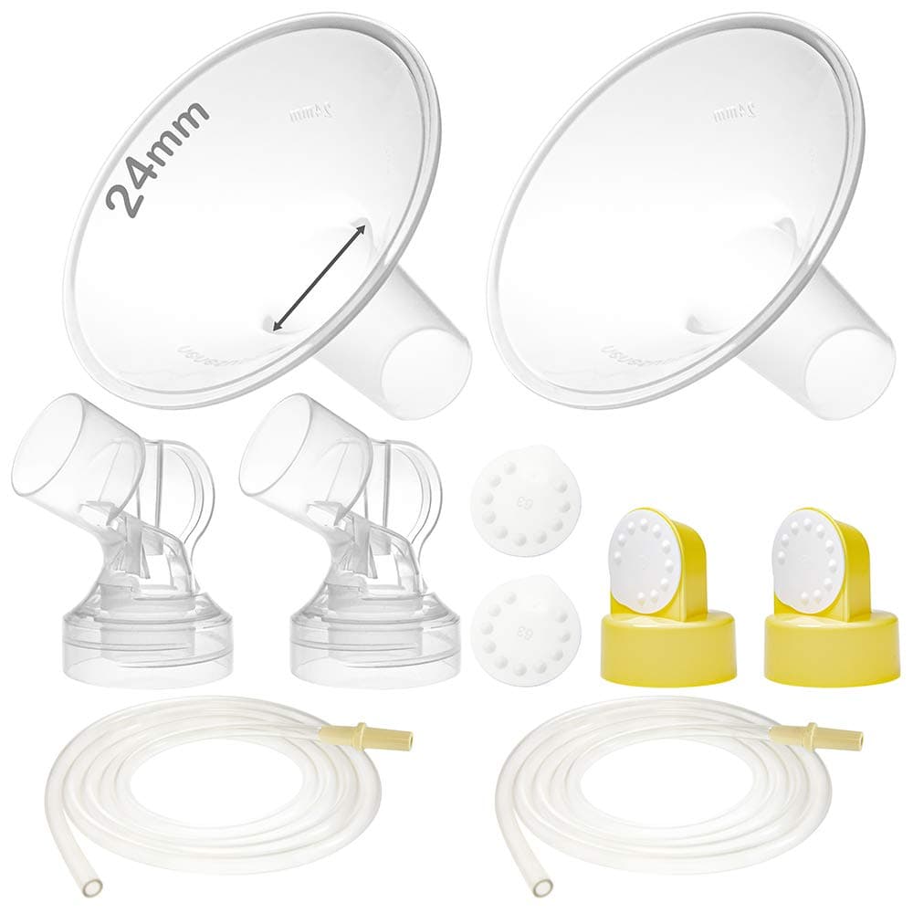 Pump Parts with 24mm Flanges Compatible with Medela Pump in Style Parts Accessories Breast Pump Not Original Medela Pump Parts Incl. 24mm Flange Breastshield Connector Valve Membrane Tubing