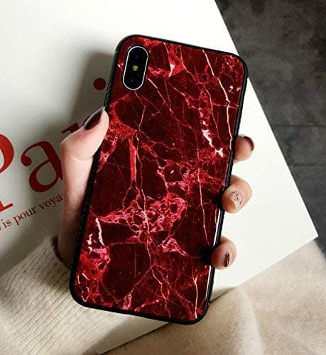 iPhone XR Case, Ebetterr Tempered Glass Hard Back Protective Cover,[Scratch Resistant][Shock Absorption] Soft Silicone Bumper TPU Frame Hybrid Shell Slim Fit Case for Apple iPhone X (2018)-Red Marble